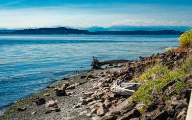 Batı Seattle, Washington 'da okyanus manzarası ve kıyı şeridi.