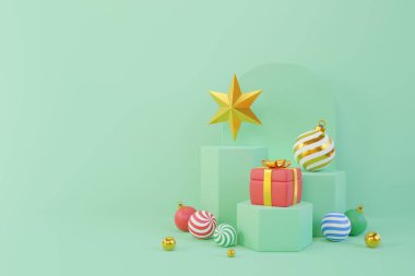 Hediye kutusu siyah arkaplanda izole edilmiş, Noel - 3D görüntüleme