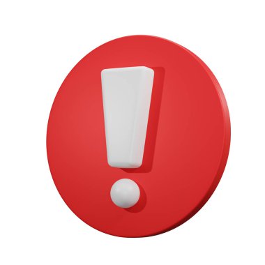 Beyaz arka planda kırmızı dairede beyaz ünlem işareti var. Uyarı simgesi, uyarı uyarısı işareti - 3B yorumlama
