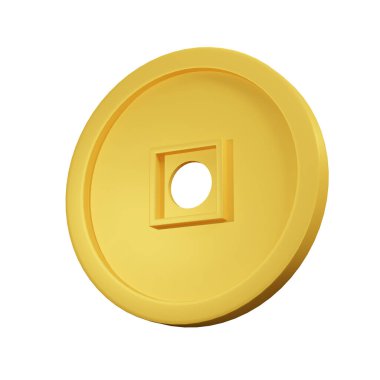 Coin chinese isolated white background. Realistic golden coin, icon - 3D rendering