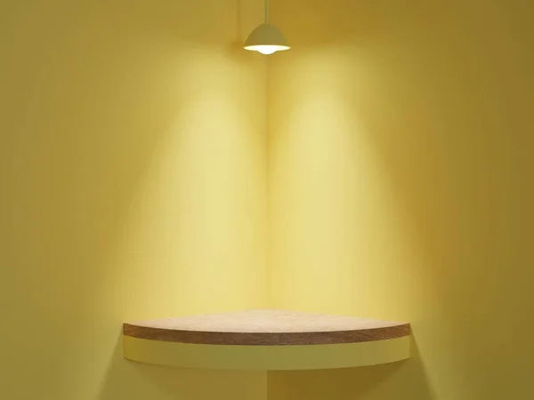 Plataformas Madeira Redonda Luxo Fundo Amarelo Interior Limpo Brilhante Com Fotos De Bancos De Imagens
