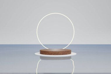 Ahşap podyum, su arka plan, temiz ve parlak arka plan, kozmetik ürün - 3D görüntüleme