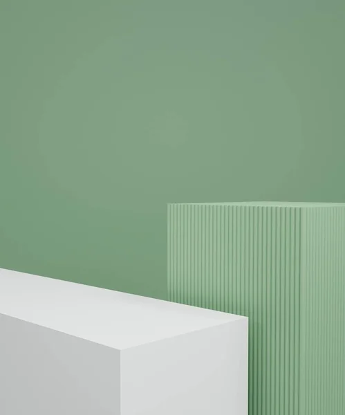 Weißes Podium Grüner Hintergrund Innenraum Sauber Und Hell Mit Schattenhintergrund Stockbild