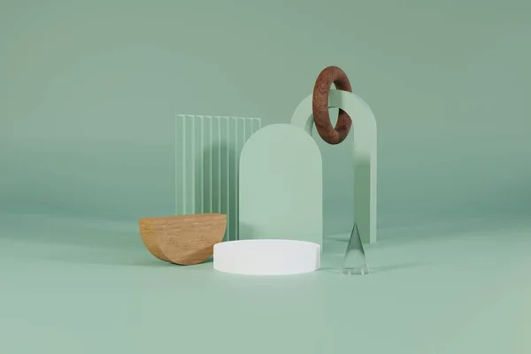 Gröna Bildskärmar Plattform Pastell Bakgrund Interiör Ren Och Ljus Med Stockbild