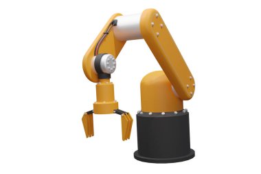 Endüstriyel Robotik Kol: Sarı bir robotik kolun ayrıntılı bir çizimi, üretim endüstrisindeki teknolojik ilerlemeyi ön plana çıkarıyor ve otomasyona güçlü bir şekilde odaklanıyor.