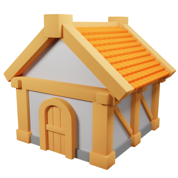 Klasik çatılı ve pencereli beyaz arka planda ahşap ev modeli, konut gayrimenkullerini sembolize ediyor - 3 boyutlu illüstrasyon