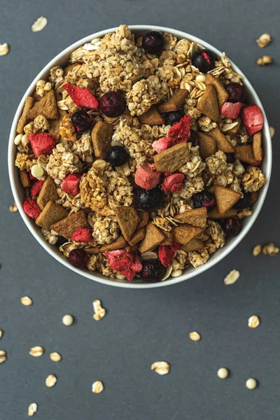 Bowl Muesli Gray Monochrome Background Healthy Food Healthy Breakfast — Stock Photo, Image