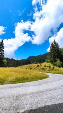 Dağ manzarası. Güneşli bir yaz gününde Avusturya ve İtalya sınırındaki Alpler