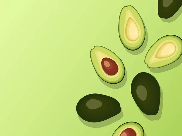 Half Avocado Whole Avocado Background Creative Food Concept Vector Illustration — Stock Vector