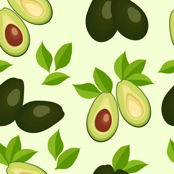 Nahtloses Muster Mit Avocado Und Blättern Gesunde Vegane Ernährung Vektorillustration — Stockvektor
