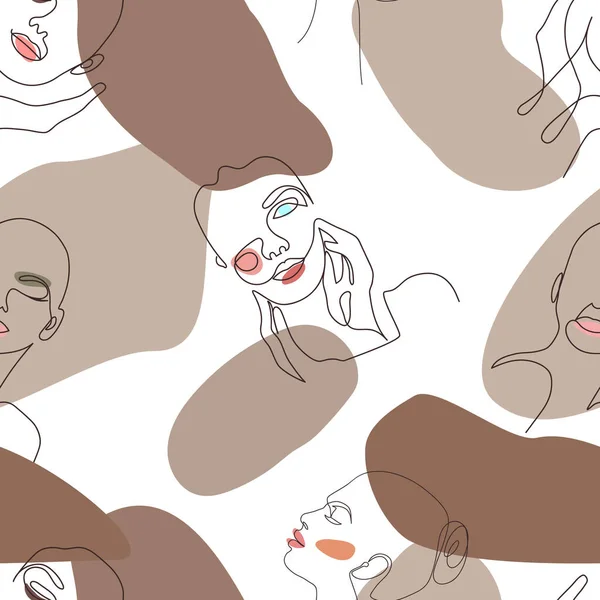 Kadın Yüzleri Kozmetik Ürünleri Olan Kusursuz Bir Desen Tek Sıra — Stok Vektör