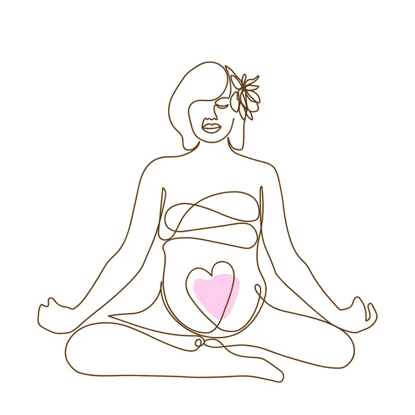 Pregnant Woman Makes Yoga Meditation Concept Pregnancy Motherhood Health Care — Stock Vector