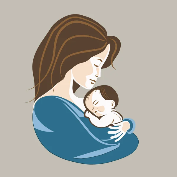 Mother Child Mom Holds Baby Her Arms Gentle Motherly Hugs — Stock Vector