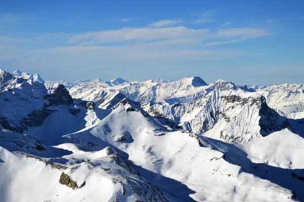 Mountain Schilthorn Eiger Monch Jungfrau Zwitserland Snowy Bergtoppen Van Alpen Stockafbeelding