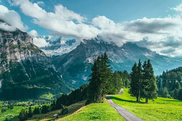 과푸른 봉우리들로 이루어진 풍경이다 스위스 알프스 — 스톡 사진