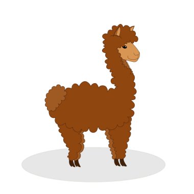 Lama çizgi filmi alpaka. Alpaca hayvan vektörü izole edilmiş. Sevimli, komik, el çizimi sanat. Kart, çıkartma, kumaş tekstil ve tişört için tasarım. Çocuklar, çocuk modern moda tarzı.