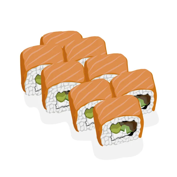 Sushi Ilustração Vetor Menu Comida Japonesa Filadélfia Rola Com Salmão — Vetor de Stock