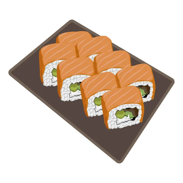 Sushi Japanische Menüvektorillustration Philadelphia Roll Mit Lachs Avocado Und Gurke — Stockvektor