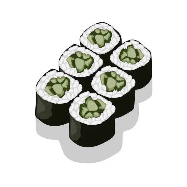 Sushi Japanese Cuisine Vector Illustration Roll Cucumber Realistic Picture White — Stock Vector