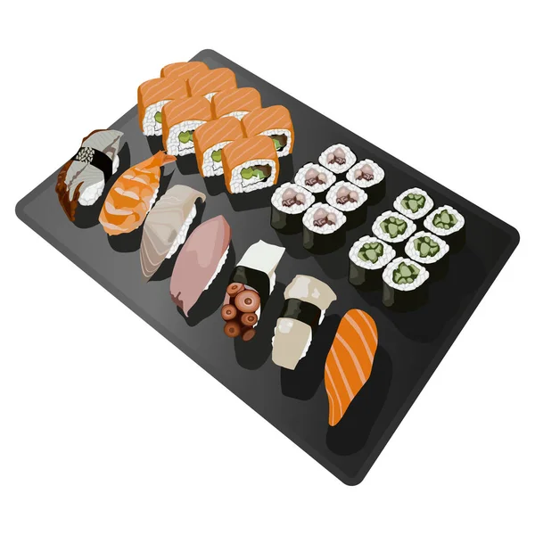 Sushi Japanese Food Menu Vector Illustration Rolls Sushi Black Graphite — Stock Vector