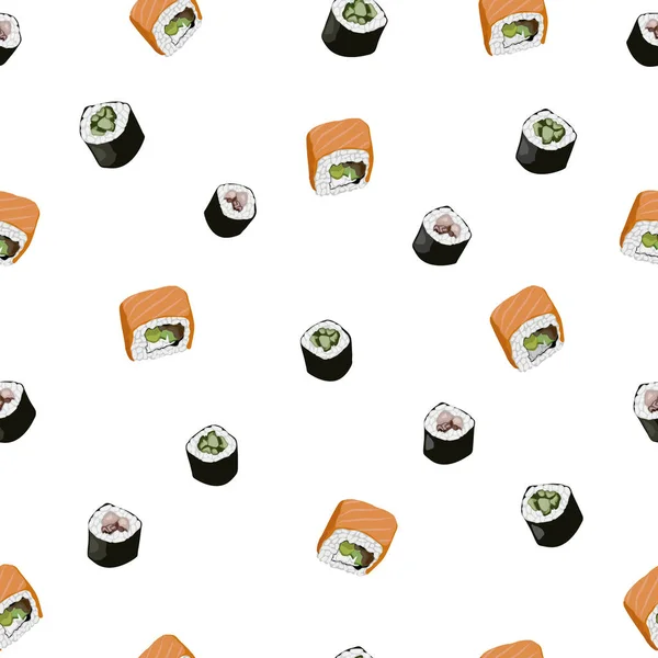 Sushi Rouleaux Motif Sans Couture Fond Vectoriel Sushi Rouleaux Avec — Image vectorielle