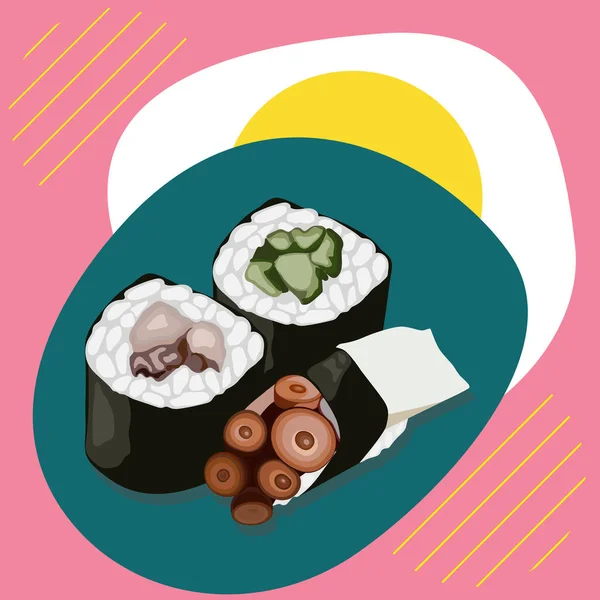 Concepto Realista Del Diseño Fresco Del Sushi Fijó Ilustración Aislada — Archivo Imágenes Vectoriales