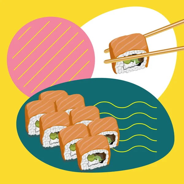 Realistisches Frisches Sushi Designkonzept Setzte Isolierte Vektorillustrationen Helle Illustration Des — Stockvektor