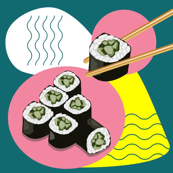 Realista Conceito Design Sushi Fresco Conjunto Isolado Ilustração Vetorial Ilustração — Vetor de Stock