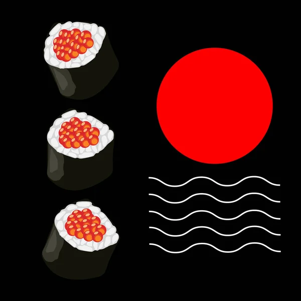 Conceito Design Sushi Fresco Realista Ilustração Vetorial Preta Vermelha Sushi — Vetor de Stock