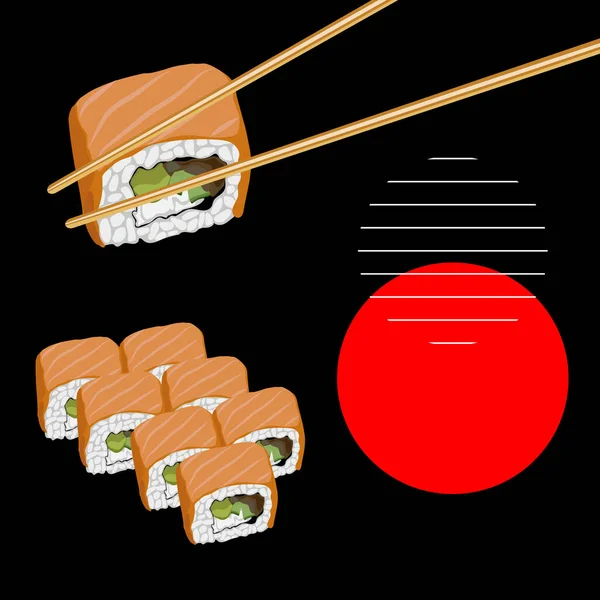 Conceito Design Sushi Fresco Realista Ilustração Vetorial Preta Vermelha Sushi — Vetor de Stock