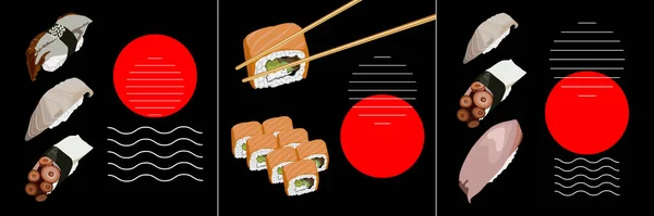 Realistisches Frisches Sushi Designkonzept Mit Isolierter Vektorillustration Eine Anschauliche Illustration — Stockvektor