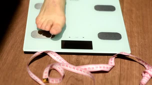 White Floor Scales Women Feet Standing Them Tailor Centimeter Measuring Video Clip