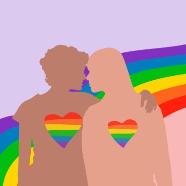 LGBTQ çalışanlarının silueti izole edildi. Siluet vektör stok çizimi. Homoseksüel, gey topluluğu, hoşgörülü LGBTQ toplumu. LGBT 'nin temsilcisi olarak lezbiyenler ve geyler