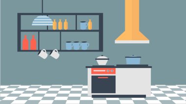 illustration kitchen stove cupboard dishes