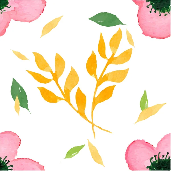 Watercolor Seamless Pattern Flowers Leaves Buds Branches Hand Drawn Illustration — Vetor de Stock