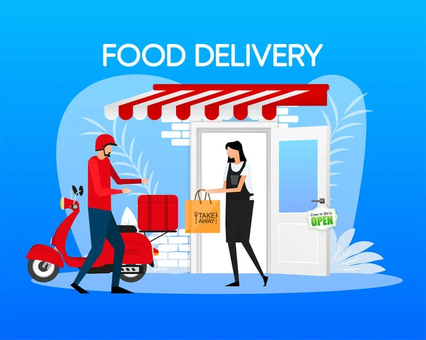 Fast Delivery Scooter Mobile Commerce Concept Online Food Order Infographic — Stock Vector