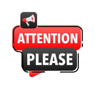 Attention please Announcement Megaphone Label. Loudspeaker speech bubble clipart