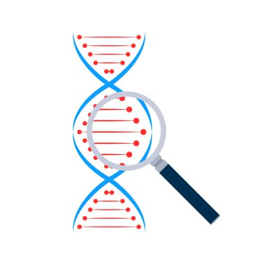 DNA büyüteci. Genetik Analiz. Genetik araştırma. Vektör stok illüstrasyonu