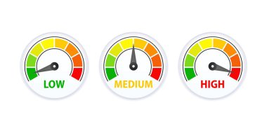 Low, Medium and High gauges speedometer, indicators. Rating Speed Meter