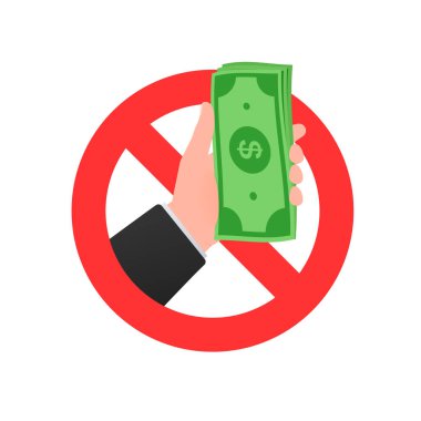 No Cash Money. Prohibition of money. Cash ban icon