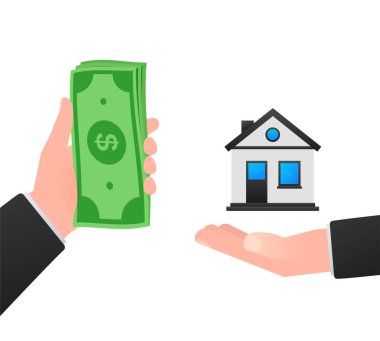 Buying house. Offer to exchange house for cash money. Money in Real Estate. Mortgage and Paying Credit