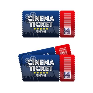 Cinema ticket. Admit one coupon entrance. Film strip on tickets. Cinema, theatre