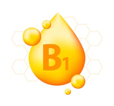 Vitamin B1 with realistic drop. Particles of vitamins in the middle. Vector illustration