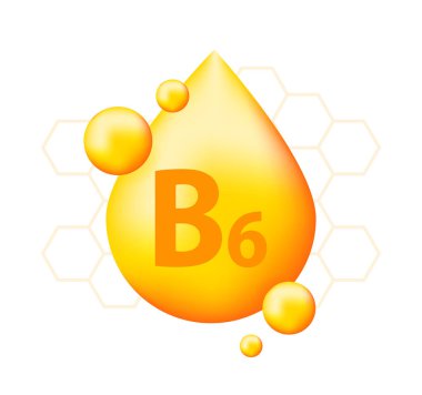 Vitamin B6 with realistic drop. Particles of vitamins in the middle. Vector illustration
