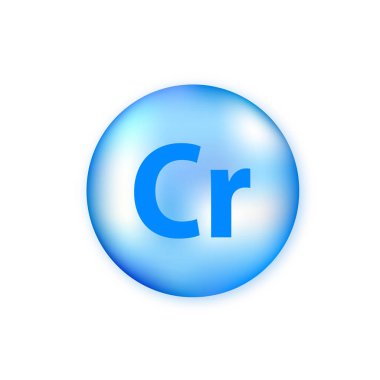 Mineral blue shining pill capsule icon. Cr Chromium. Vector illustration