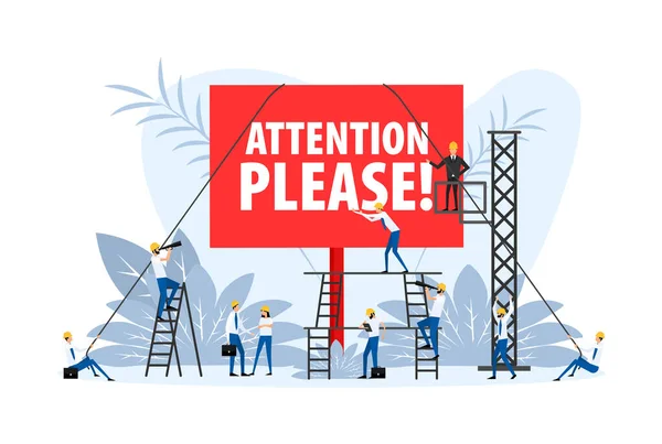 People Stand Placard Attention Please Caution Sign Important Message Vector — Stock Vector