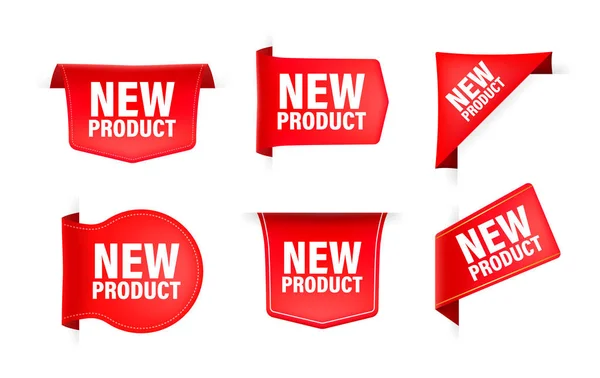 テキスト付きの赤いリボン新製品 バナーリボンラベル新製品 ベクターイラスト — ストックベクタ
