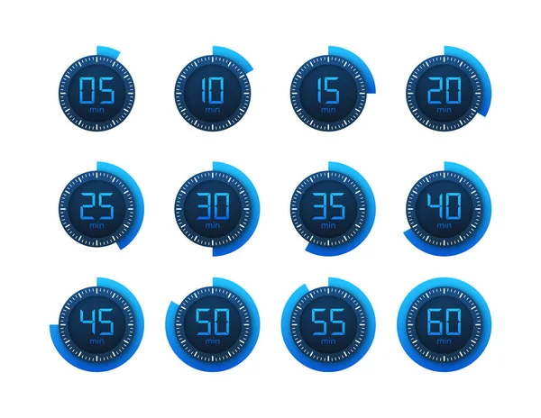 Impostare Timer Orologio Cronometro Tempo Cottura Minuti Illustrazione Vettoriale — Vettoriale Stock