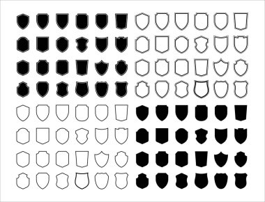 Kalkan takımı. İşaretleri koru. Şövalye ödülü. Güvenlik etiketi. Vektör illüstrasyonu