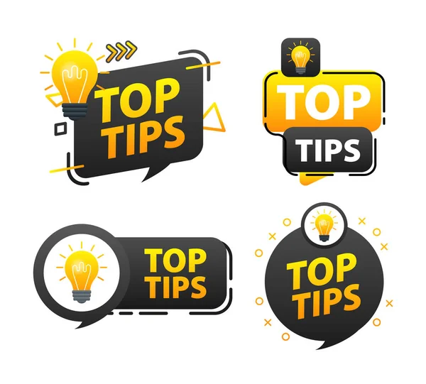 Top Tips Label Set Light Bulb Top Tips Tricks Experts — Stock Vector